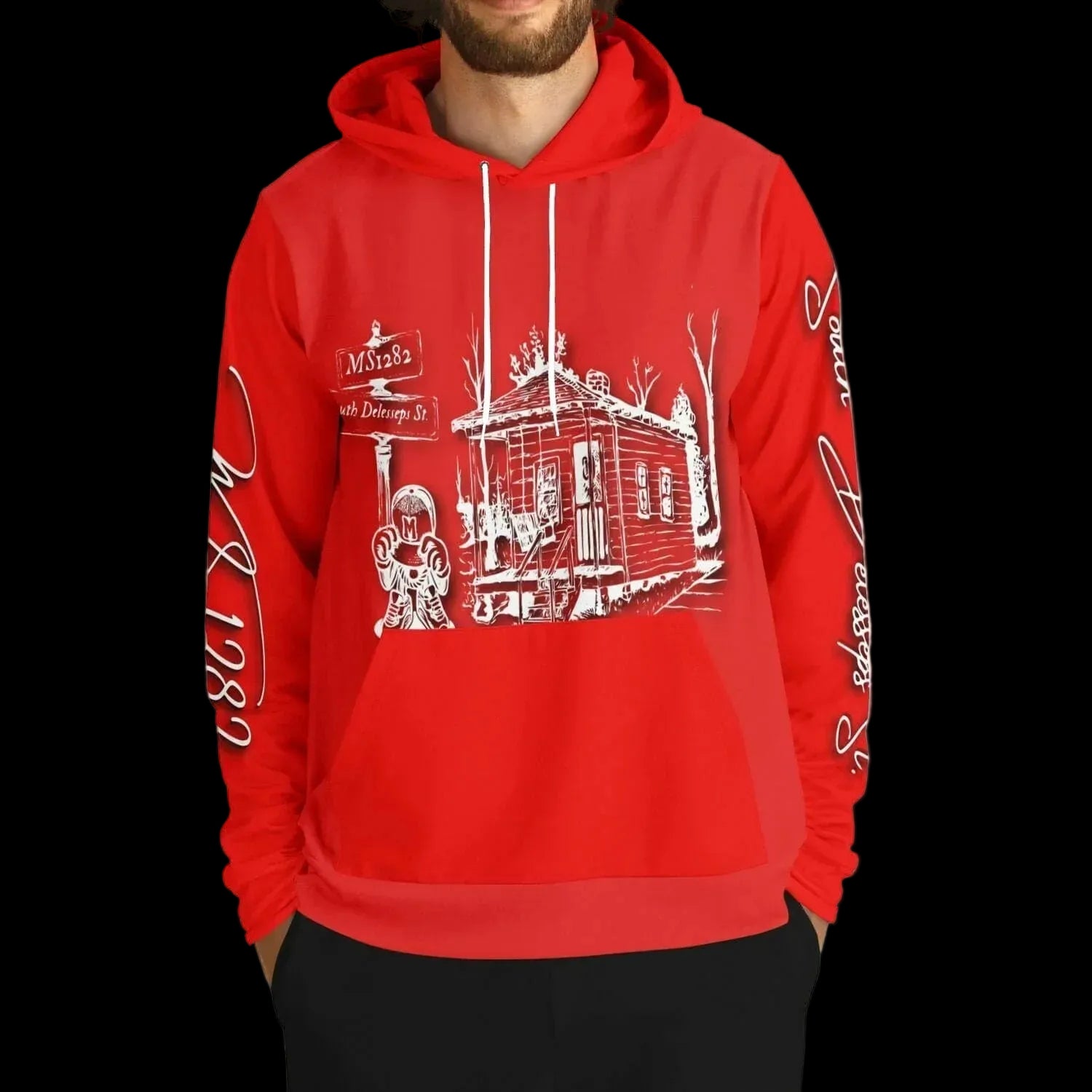MS1282 Da Strat Classic red white mens hoodie southern sportswear athletic streetwear