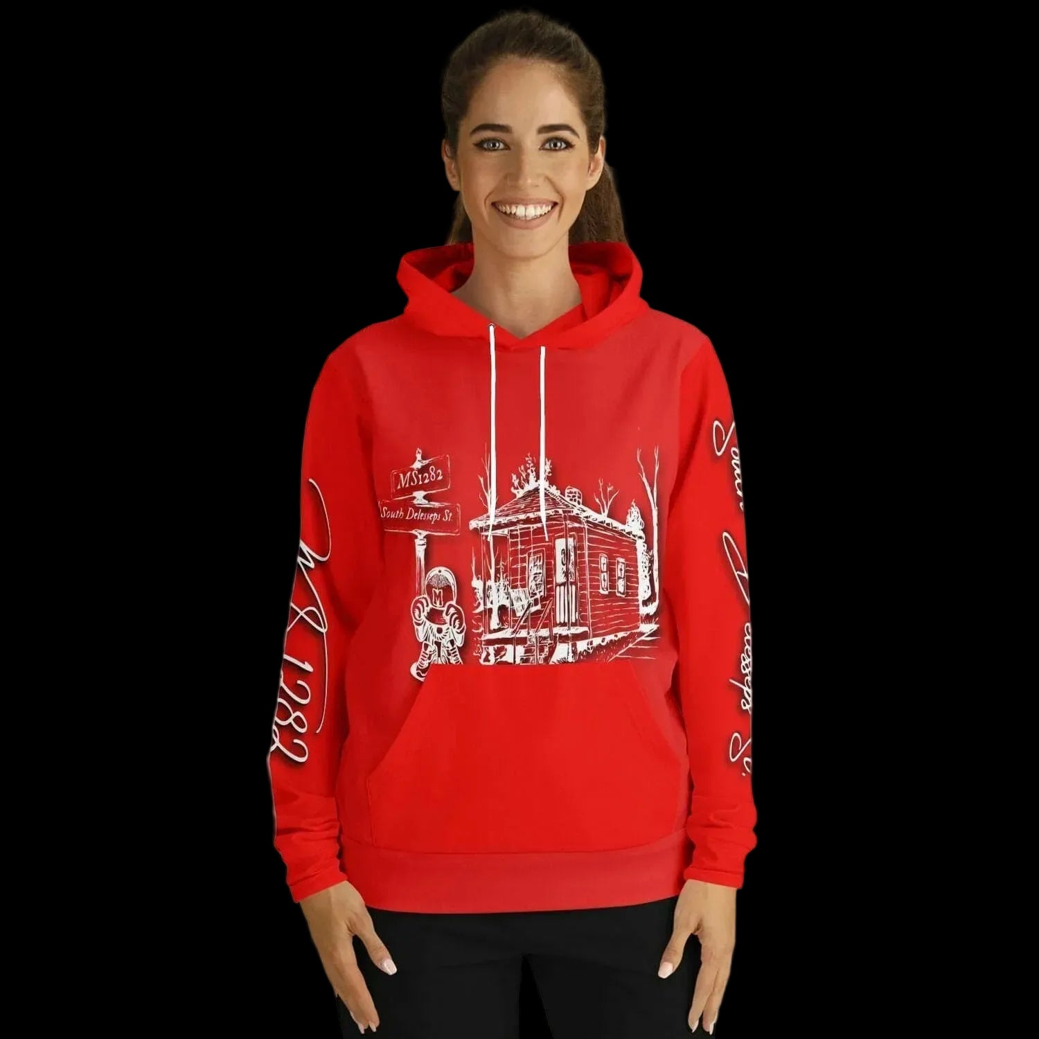MS1282 Da Strat Classic red white womens hoodie southern sportswear athletic streetwear